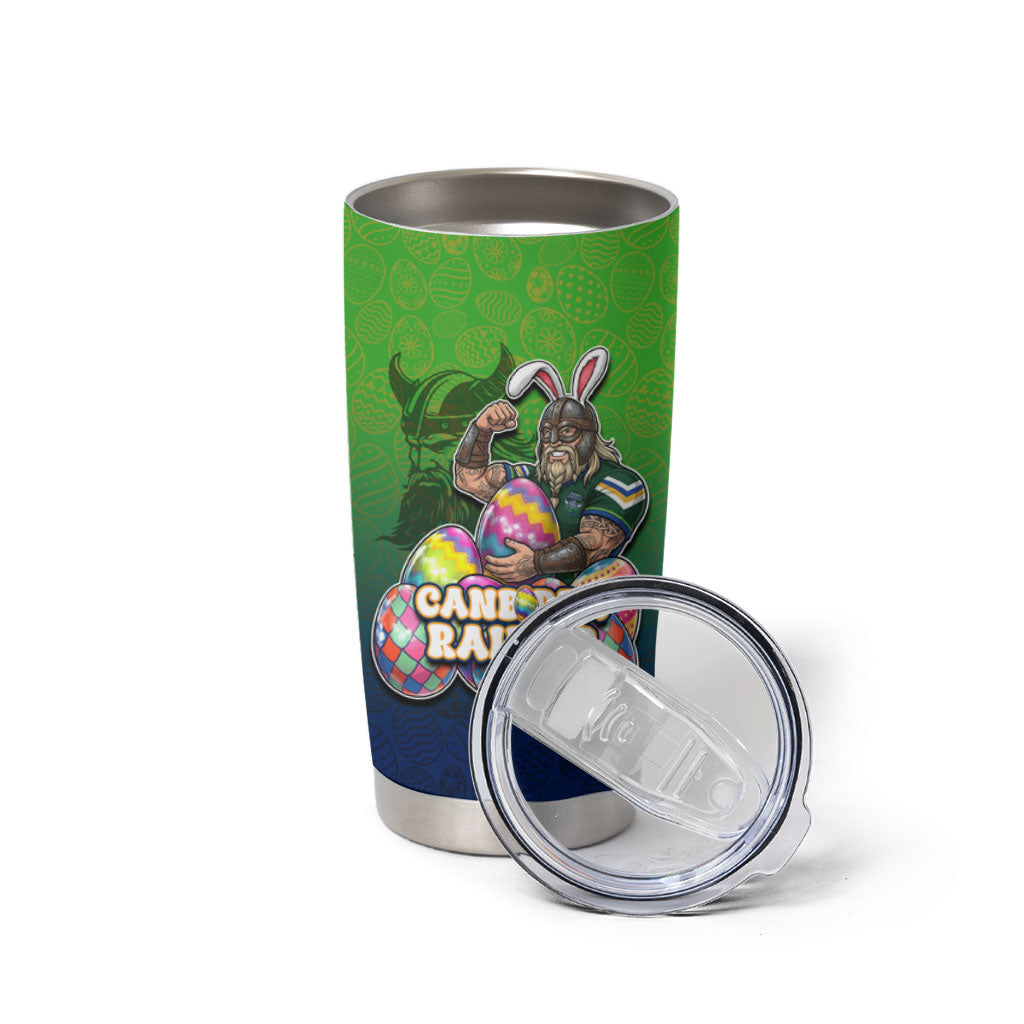 Personalized Canberra Raiders Tumbler Cup Easter Mascot - Colorful Eggs Cartoon Style