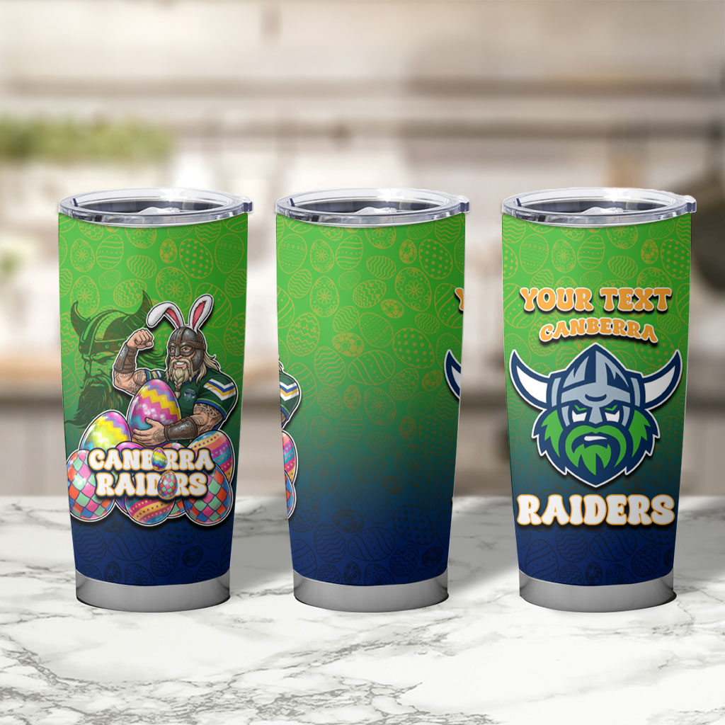 Personalized Canberra Raiders Tumbler Cup Easter Mascot - Colorful Eggs Cartoon Style
