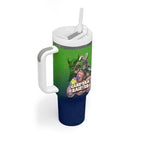 Personalized Canberra Raiders Tumbler With Handle Easter Mascot - Colorful Eggs Cartoon Style