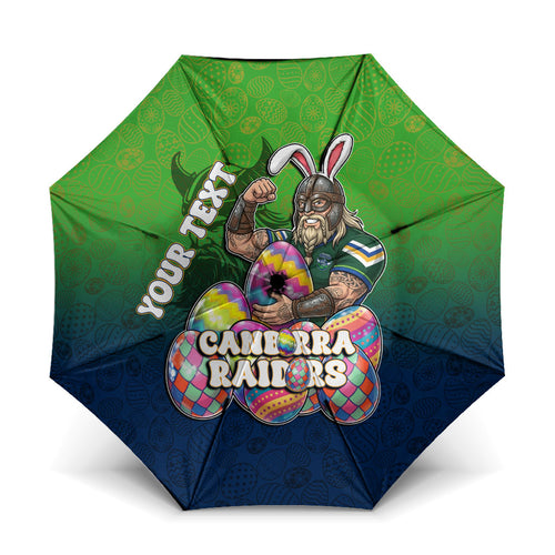 Personalized Canberra Raiders Umbrella Easter Mascot - Colorful Eggs Cartoon Style
