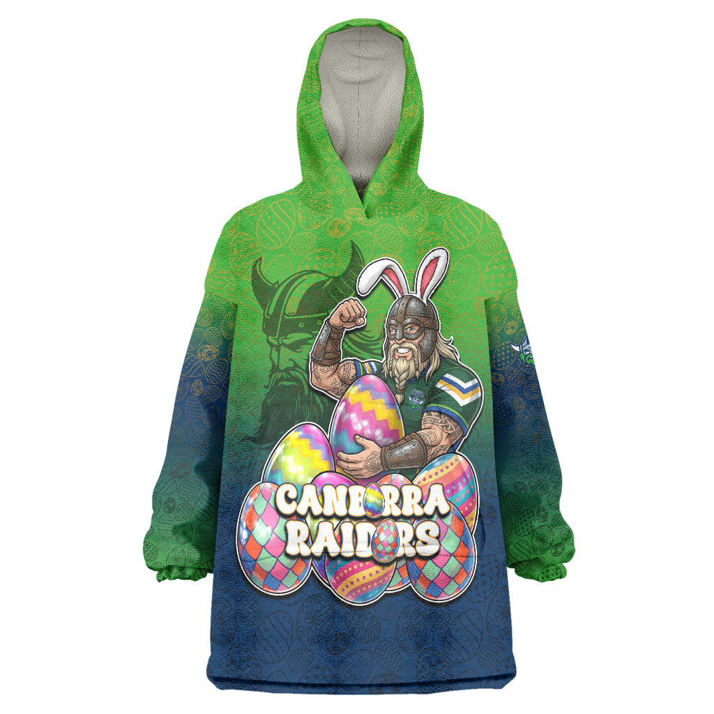 Personalized Canberra Raiders Wearable Blanket Hoodie Easter Mascot - Colorful Eggs Cartoon Style
