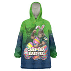 Personalized Canberra Raiders Wearable Blanket Hoodie Easter Mascot - Colorful Eggs Cartoon Style