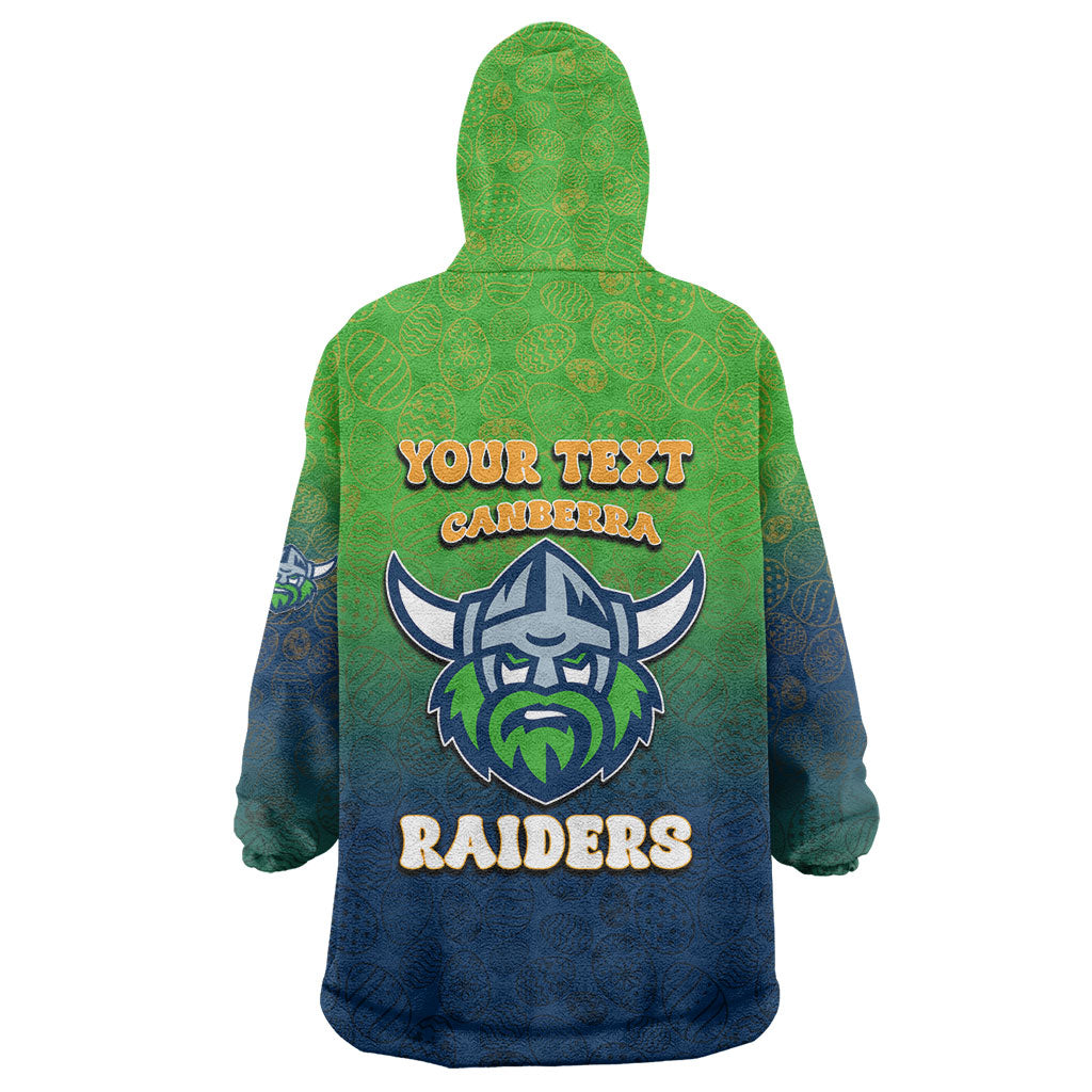Personalized Canberra Raiders Wearable Blanket Hoodie Easter Mascot - Colorful Eggs Cartoon Style