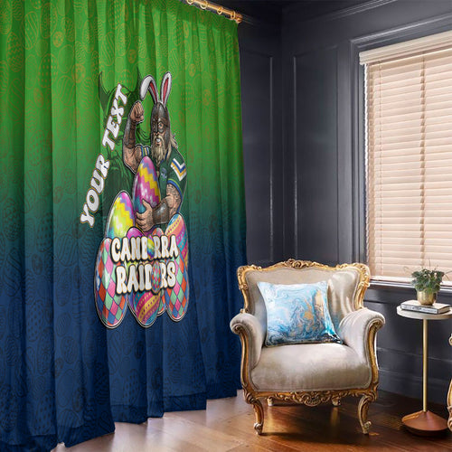 Personalized Canberra Raiders Window Curtain Easter Mascot - Colorful Eggs Cartoon Style
