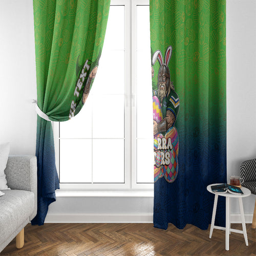 Personalized Canberra Raiders Window Curtain Easter Mascot - Colorful Eggs Cartoon Style