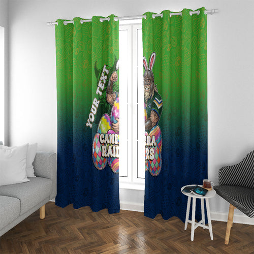 Personalized Canberra Raiders Window Curtain Easter Mascot - Colorful Eggs Cartoon Style