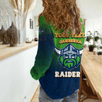 Personalized Canberra Raiders Women Casual Shirt Easter Mascot - Colorful Eggs Cartoon Style