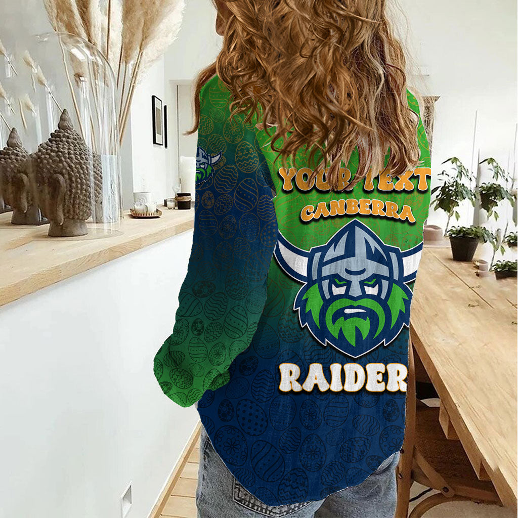 Personalized Canberra Raiders Women Casual Shirt Easter Mascot - Colorful Eggs Cartoon Style