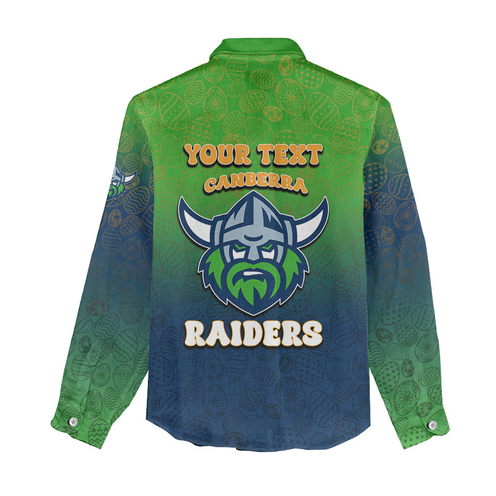 Personalized Canberra Raiders Women Casual Shirt Easter Mascot - Colorful Eggs Cartoon Style