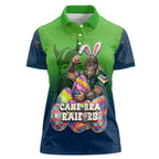 Personalized Canberra Raiders Women Polo Shirt Easter Mascot - Colorful Eggs Cartoon Style