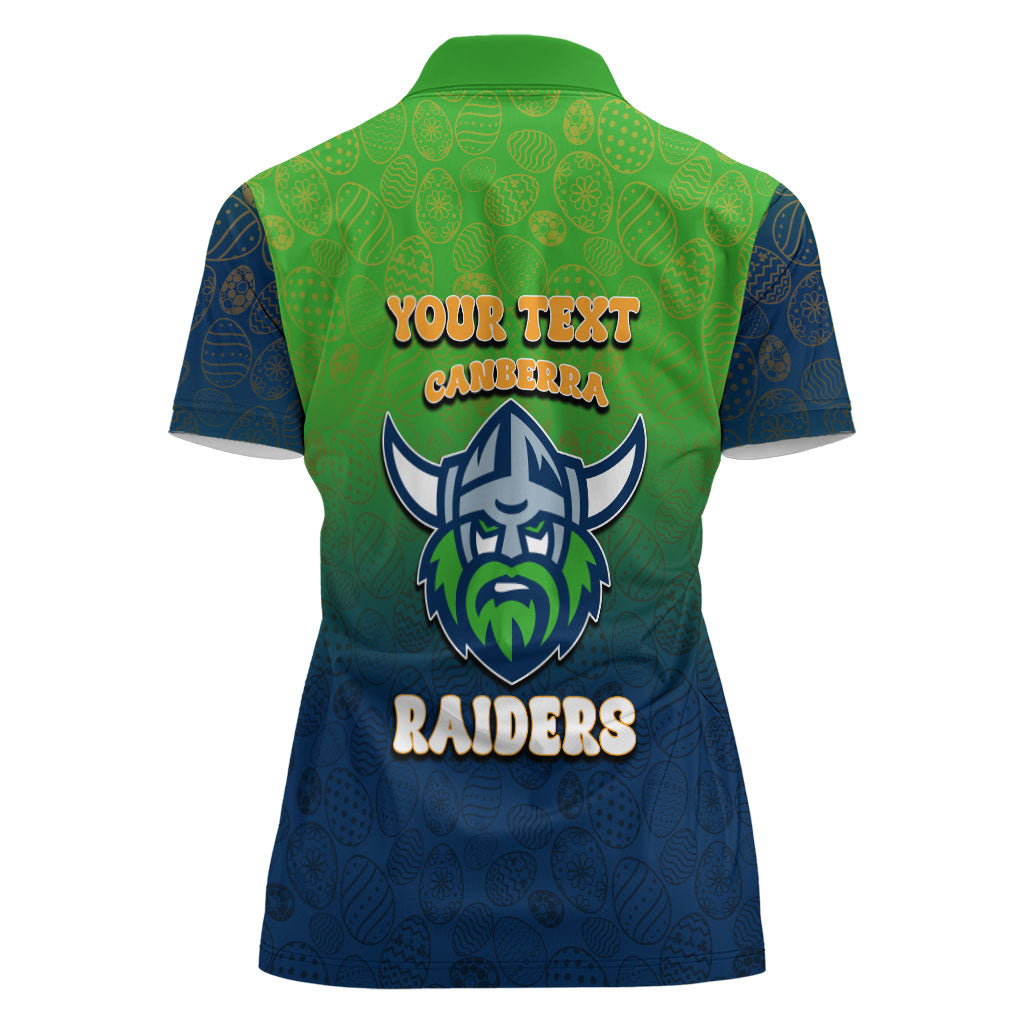 Personalized Canberra Raiders Women Polo Shirt Easter Mascot - Colorful Eggs Cartoon Style