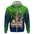 Personalized Canberra Raiders Zip Hoodie Easter Mascot - Colorful Eggs Cartoon Style