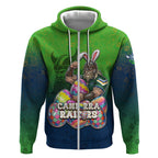 Personalized Canberra Raiders Zip Hoodie Easter Mascot - Colorful Eggs Cartoon Style