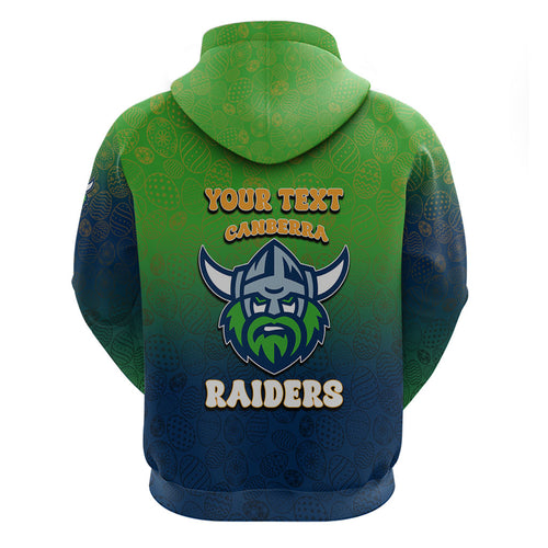 Personalized Canberra Raiders Zip Hoodie Easter Mascot - Colorful Eggs Cartoon Style