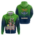 Personalized Canberra Raiders Zip Hoodie Easter Mascot - Colorful Eggs Cartoon Style