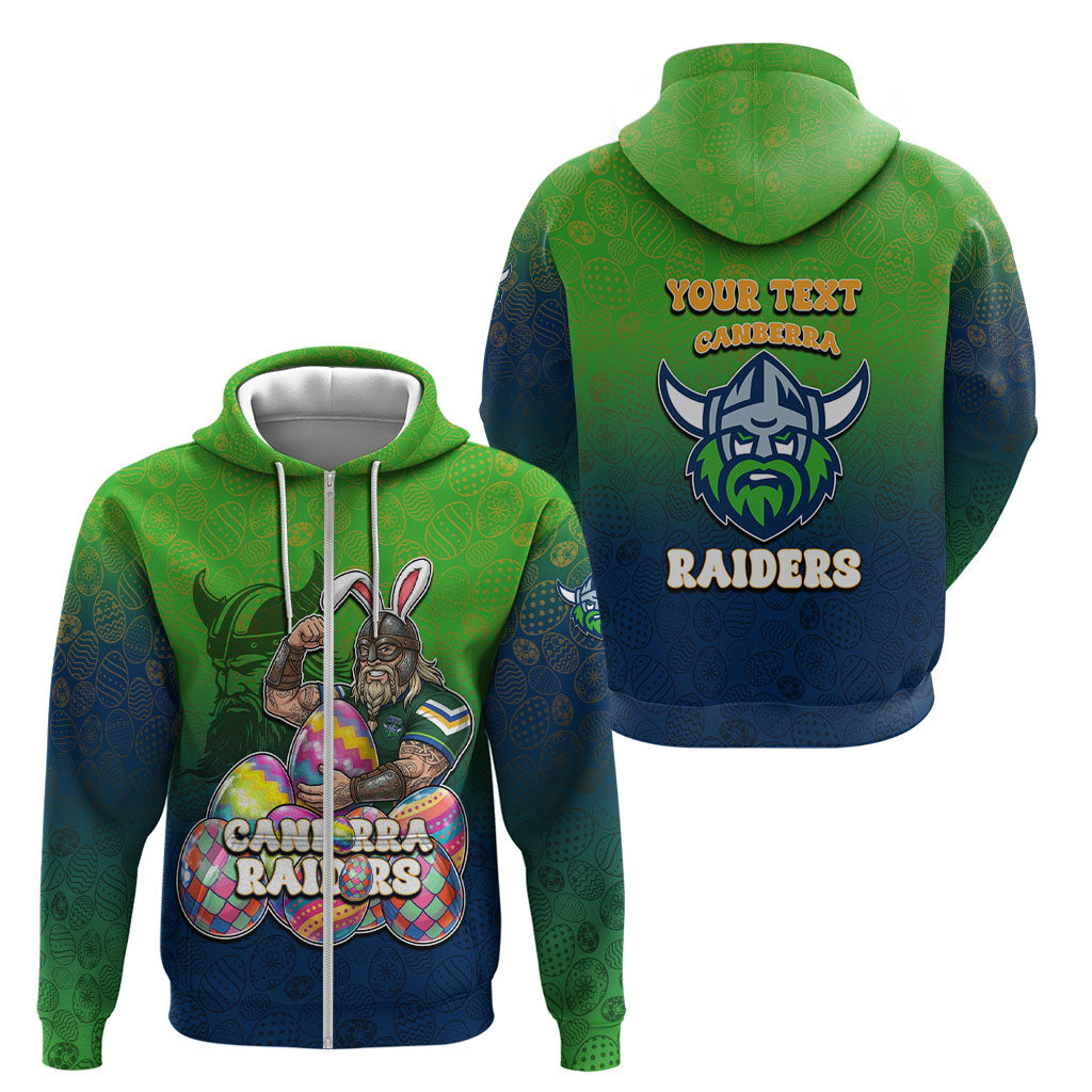 Personalized Canberra Raiders Zip Hoodie Easter Mascot - Colorful Eggs Cartoon Style