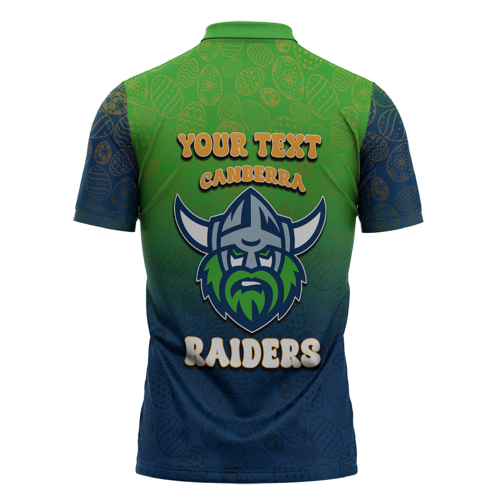 Personalized Canberra Raiders Zipper Polo Shirt Easter Mascot - Colorful Eggs Cartoon Style