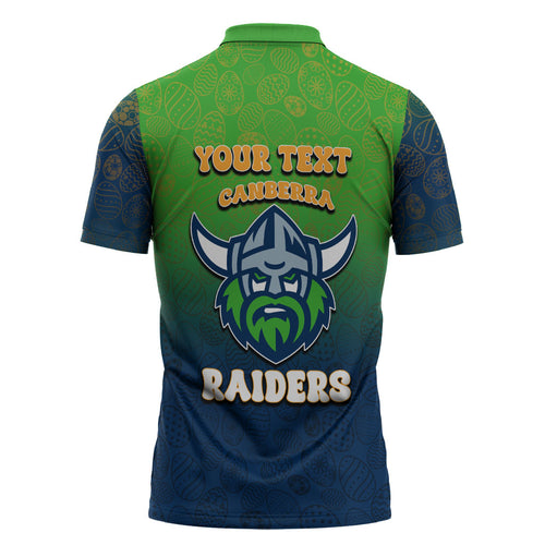 Personalized Canberra Raiders Zipper Polo Shirt Easter Mascot - Colorful Eggs Cartoon Style