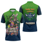Personalized Canberra Raiders Zipper Polo Shirt Easter Mascot - Colorful Eggs Cartoon Style