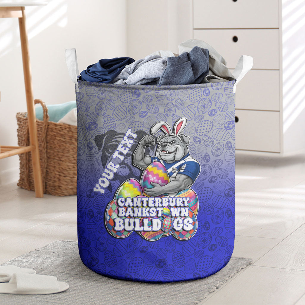 Personalized Canterbury-Bankstown Bulldogs Laundry Basket Easter Mascot - Colorful Eggs Cartoon Style