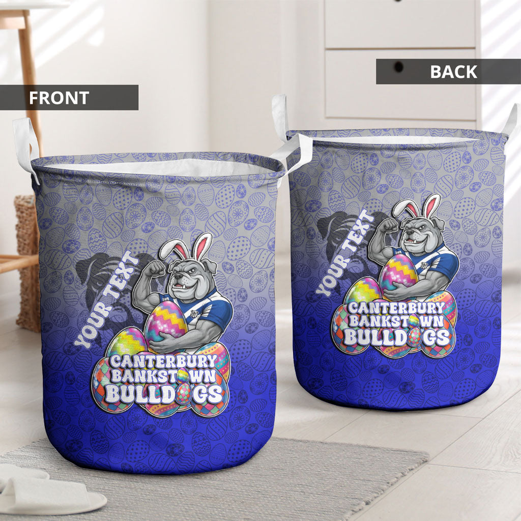 Personalized Canterbury-Bankstown Bulldogs Laundry Basket Easter Mascot - Colorful Eggs Cartoon Style