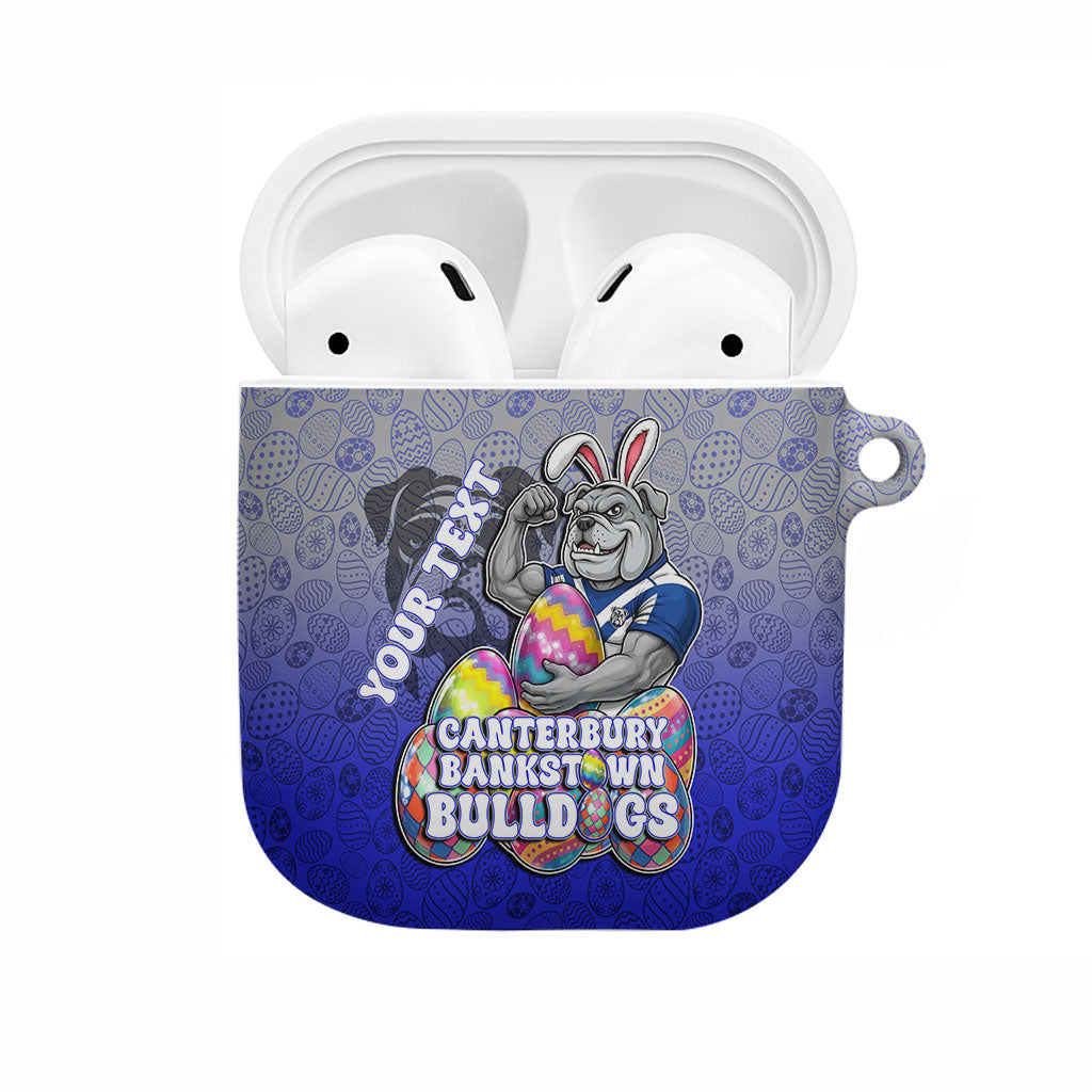 Personalized Canterbury-Bankstown Bulldogs AirPods Case Easter Mascot - Colorful Eggs Cartoon Style