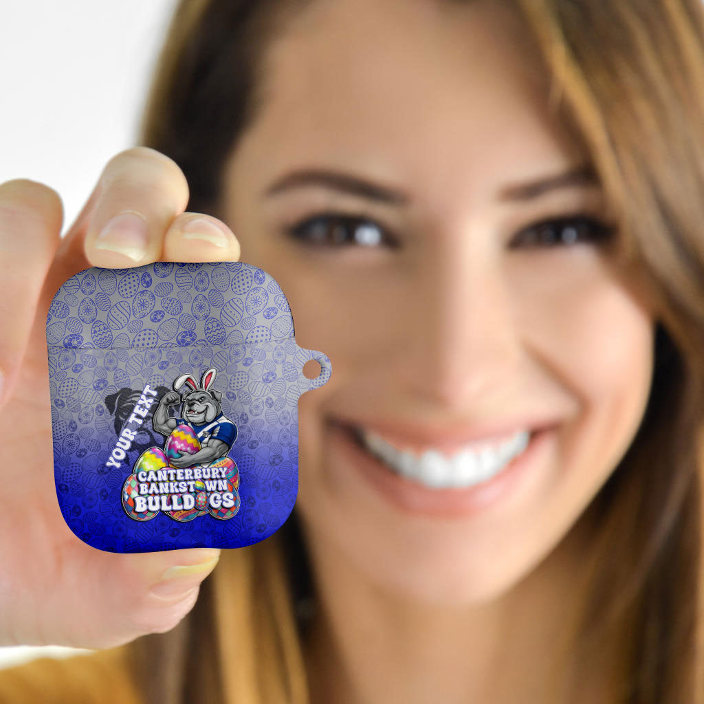 Personalized Canterbury-Bankstown Bulldogs AirPods Case Easter Mascot - Colorful Eggs Cartoon Style