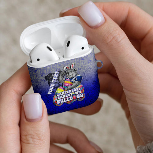 Personalized Canterbury-Bankstown Bulldogs AirPods Case Easter Mascot - Colorful Eggs Cartoon Style