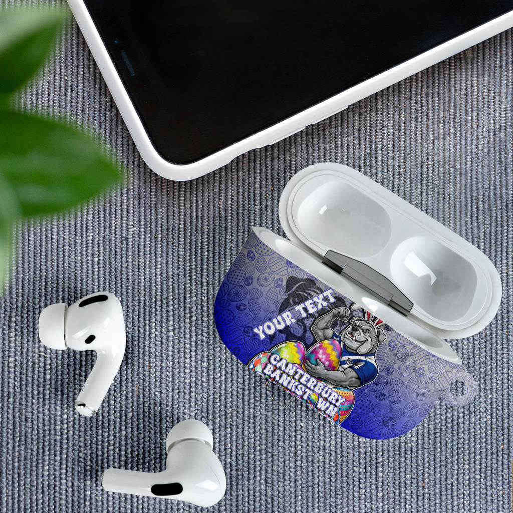 Personalized Canterbury-Bankstown Bulldogs AirPods Case Easter Mascot - Colorful Eggs Cartoon Style