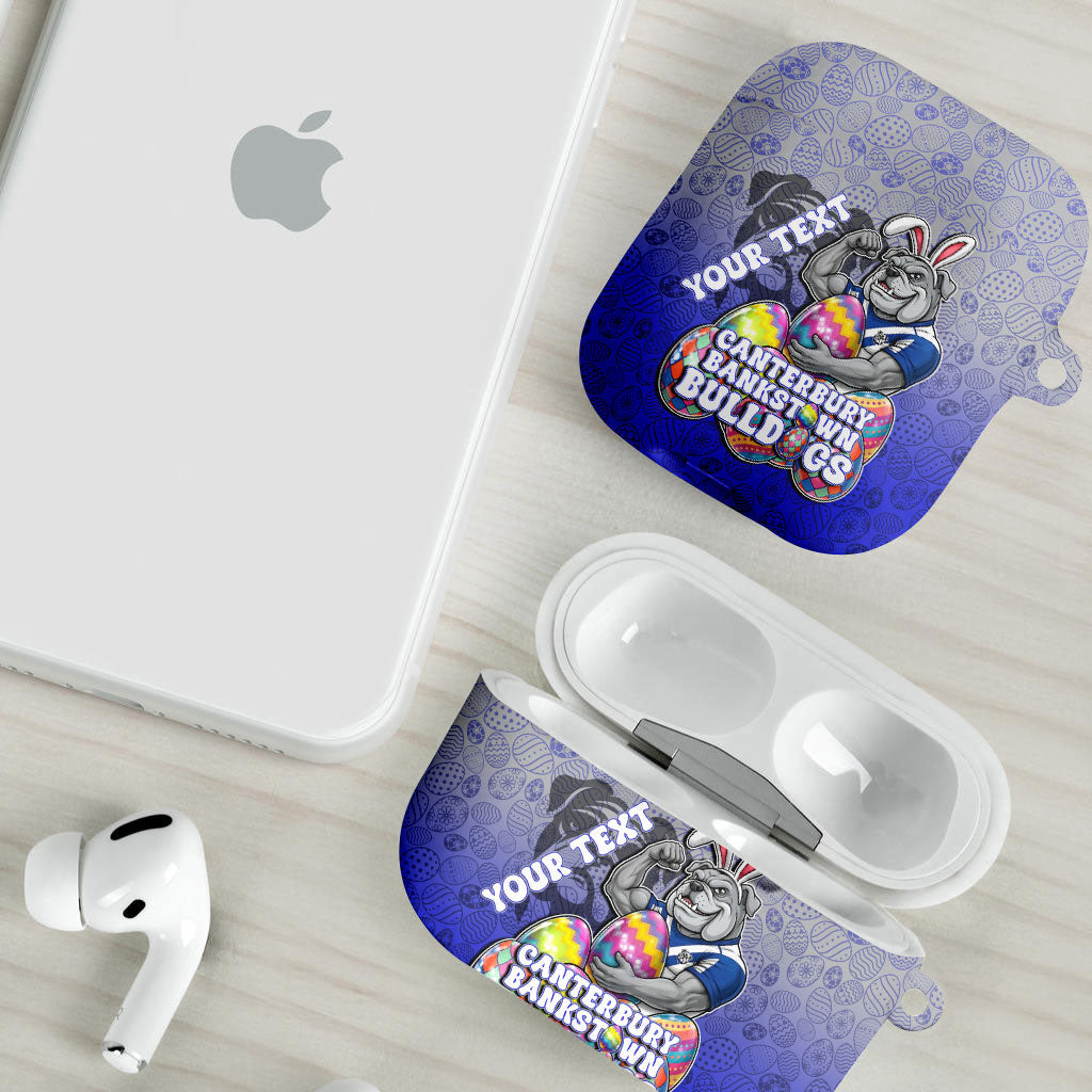Personalized Canterbury-Bankstown Bulldogs AirPods Case Easter Mascot - Colorful Eggs Cartoon Style