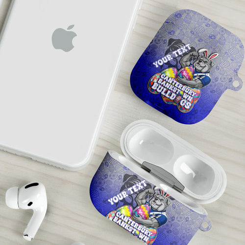 Personalized Canterbury-Bankstown Bulldogs AirPods Case Easter Mascot - Colorful Eggs Cartoon Style