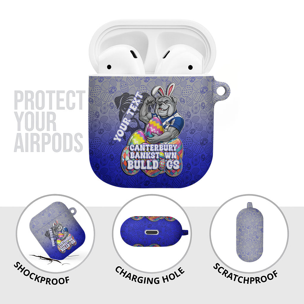 Personalized Canterbury-Bankstown Bulldogs AirPods Case Easter Mascot - Colorful Eggs Cartoon Style