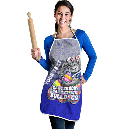Personalized Canterbury-Bankstown Bulldogs Apron Easter Mascot - Colorful Eggs Cartoon Style