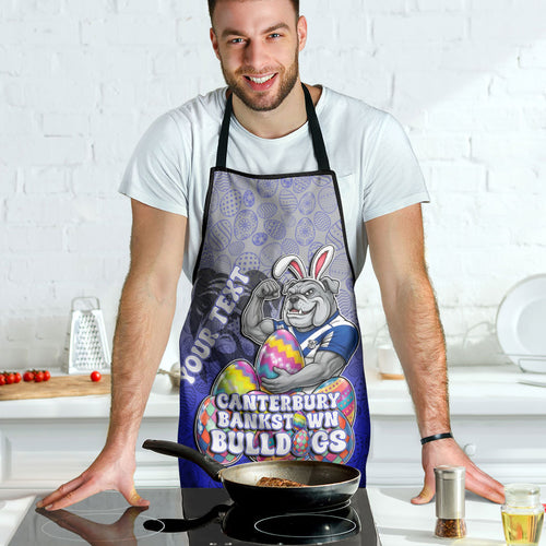 Personalized Canterbury-Bankstown Bulldogs Apron Easter Mascot - Colorful Eggs Cartoon Style