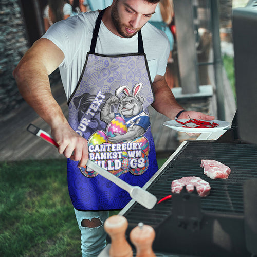 Personalized Canterbury-Bankstown Bulldogs Apron Easter Mascot - Colorful Eggs Cartoon Style