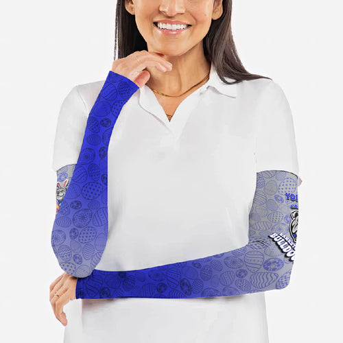Personalized Canterbury-Bankstown Bulldogs Arm Sleeves Easter Mascot - Colorful Eggs Cartoon Style