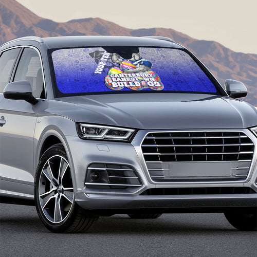 Personalized Canterbury-Bankstown Bulldogs Auto Sun Shade Easter Mascot - Colorful Eggs Cartoon Style