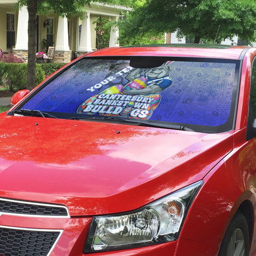 Personalized Canterbury-Bankstown Bulldogs Auto Sun Shade Easter Mascot - Colorful Eggs Cartoon Style