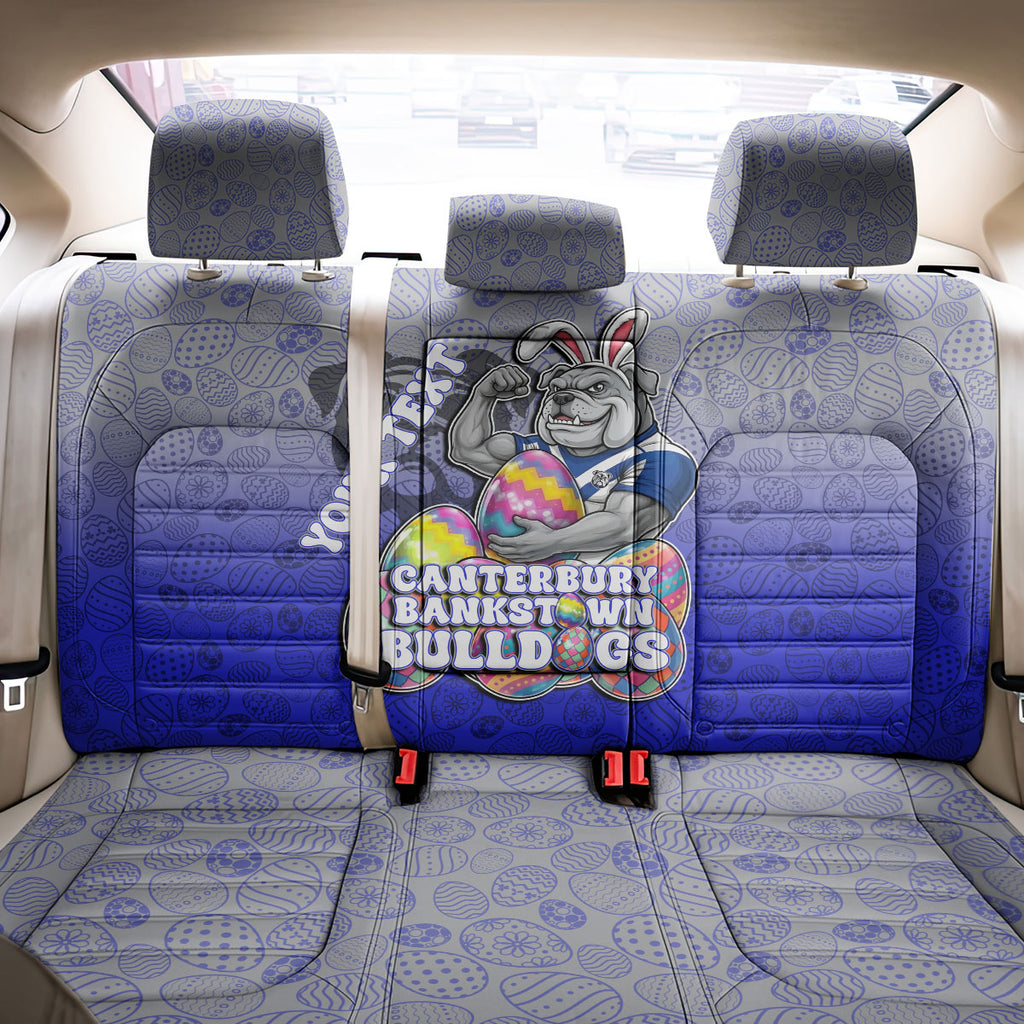 Personalized Canterbury-Bankstown Bulldogs Back Car Seat Cover Easter Mascot - Colorful Eggs Cartoon Style