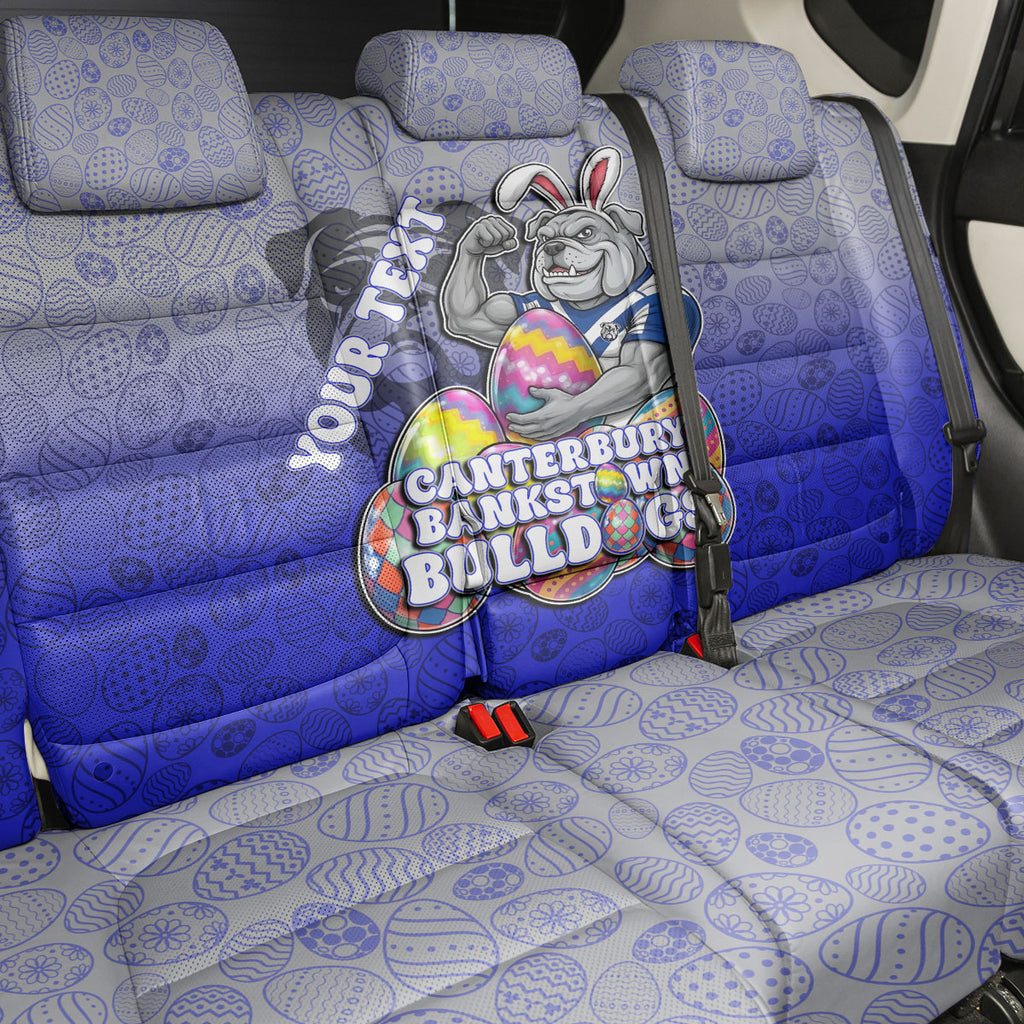 Personalized Canterbury-Bankstown Bulldogs Back Car Seat Cover Easter Mascot - Colorful Eggs Cartoon Style