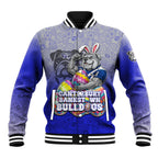 Personalized Canterbury-Bankstown Bulldogs Baseball Jacket Easter Mascot - Colorful Eggs Cartoon Style