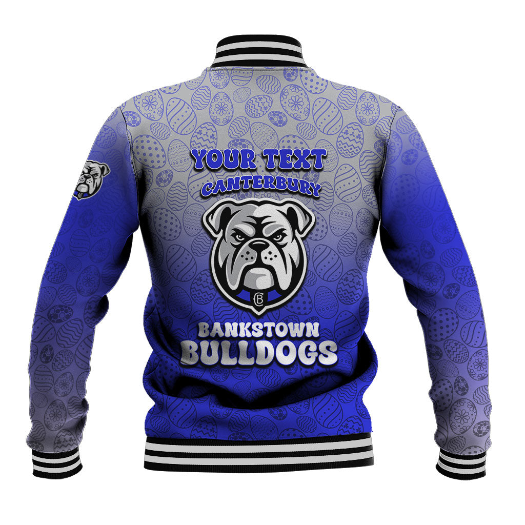 Personalized Canterbury-Bankstown Bulldogs Baseball Jacket Easter Mascot - Colorful Eggs Cartoon Style