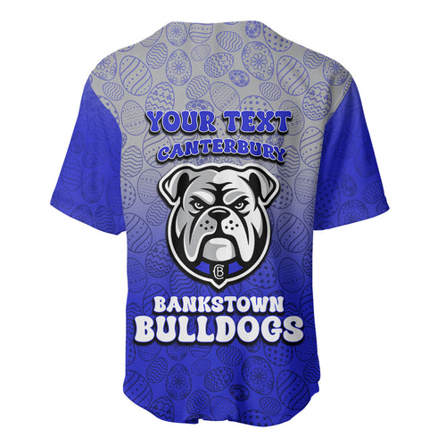 Personalized Canterbury-Bankstown Bulldogs Baseball Jersey Easter Mascot - Colorful Eggs Cartoon Style