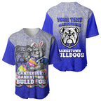 Personalized Canterbury-Bankstown Bulldogs Baseball Jersey Easter Mascot - Colorful Eggs Cartoon Style