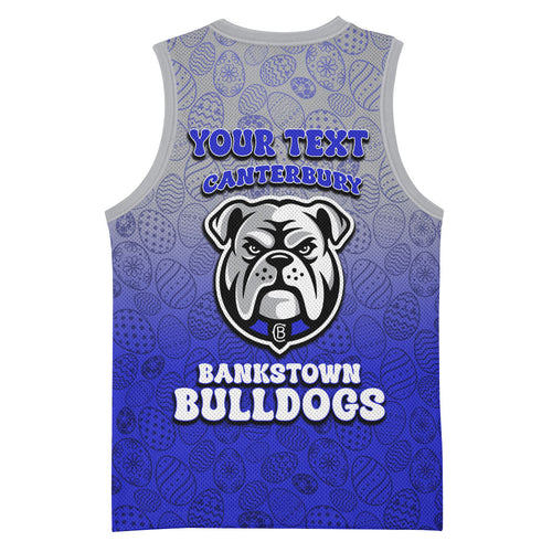 Personalized Canterbury-Bankstown Bulldogs Basketball Jersey Easter Mascot - Colorful Eggs Cartoon Style