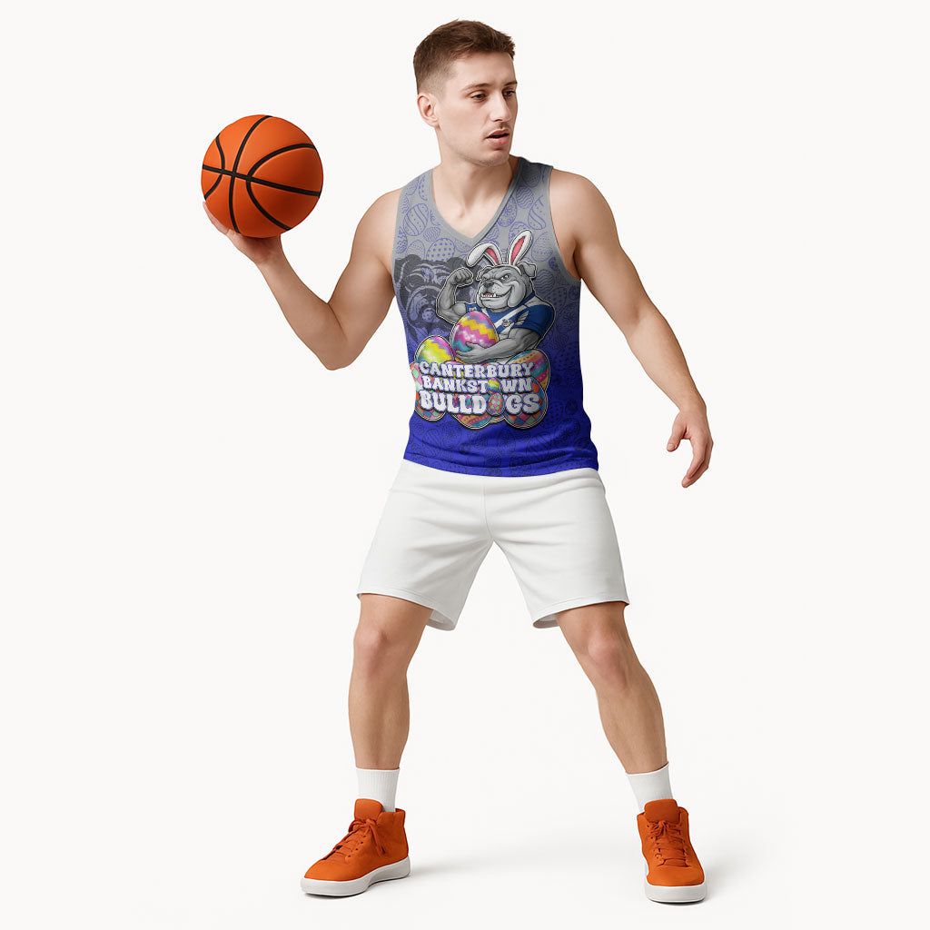 Personalized Canterbury-Bankstown Bulldogs Basketball Jersey Easter Mascot - Colorful Eggs Cartoon Style
