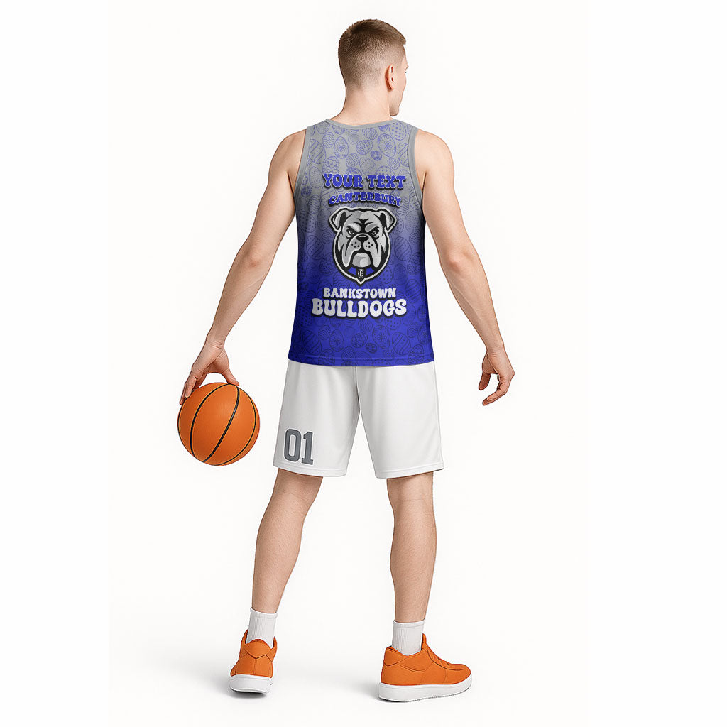 Personalized Canterbury-Bankstown Bulldogs Basketball Jersey Easter Mascot - Colorful Eggs Cartoon Style