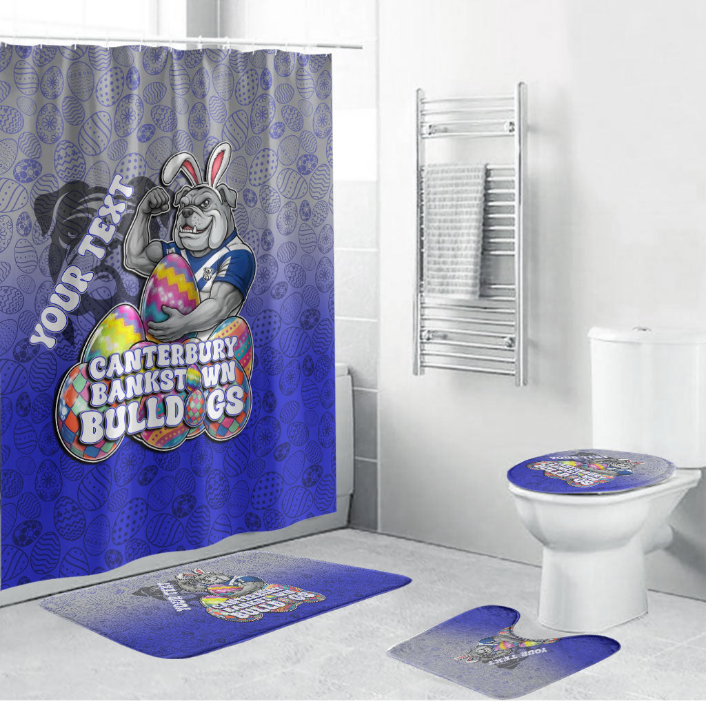 Personalized Canterbury-Bankstown Bulldogs Bathroom Set Easter Mascot - Colorful Eggs Cartoon Style