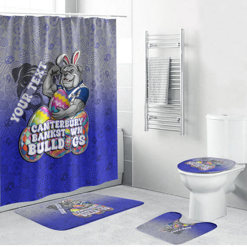 Personalized Canterbury-Bankstown Bulldogs Bathroom Set Easter Mascot - Colorful Eggs Cartoon Style