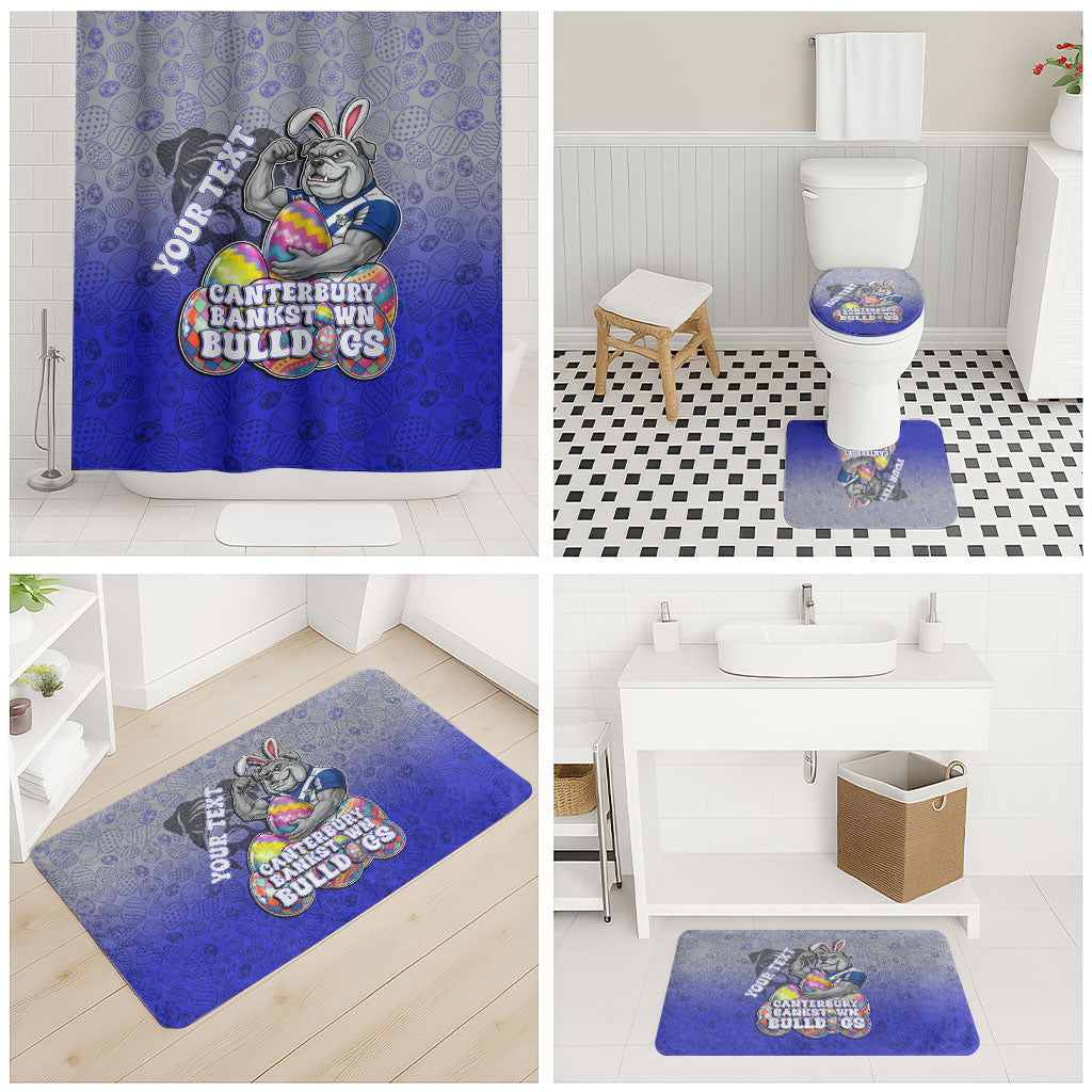 Personalized Canterbury-Bankstown Bulldogs Bathroom Set Easter Mascot - Colorful Eggs Cartoon Style